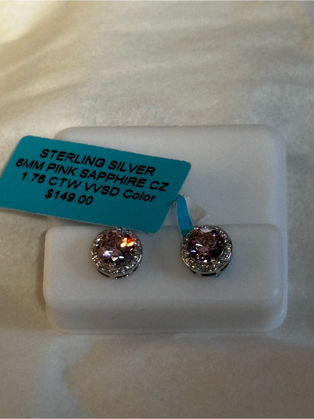 Sterling Silver Pink Sapphire CZ Halo Stud Earrings